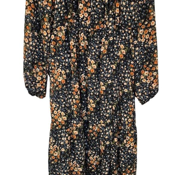 Hayden Women's Black/Orange/Ivory Poly Floral Lined Long Sleeve Dress - Picture 11 of 16